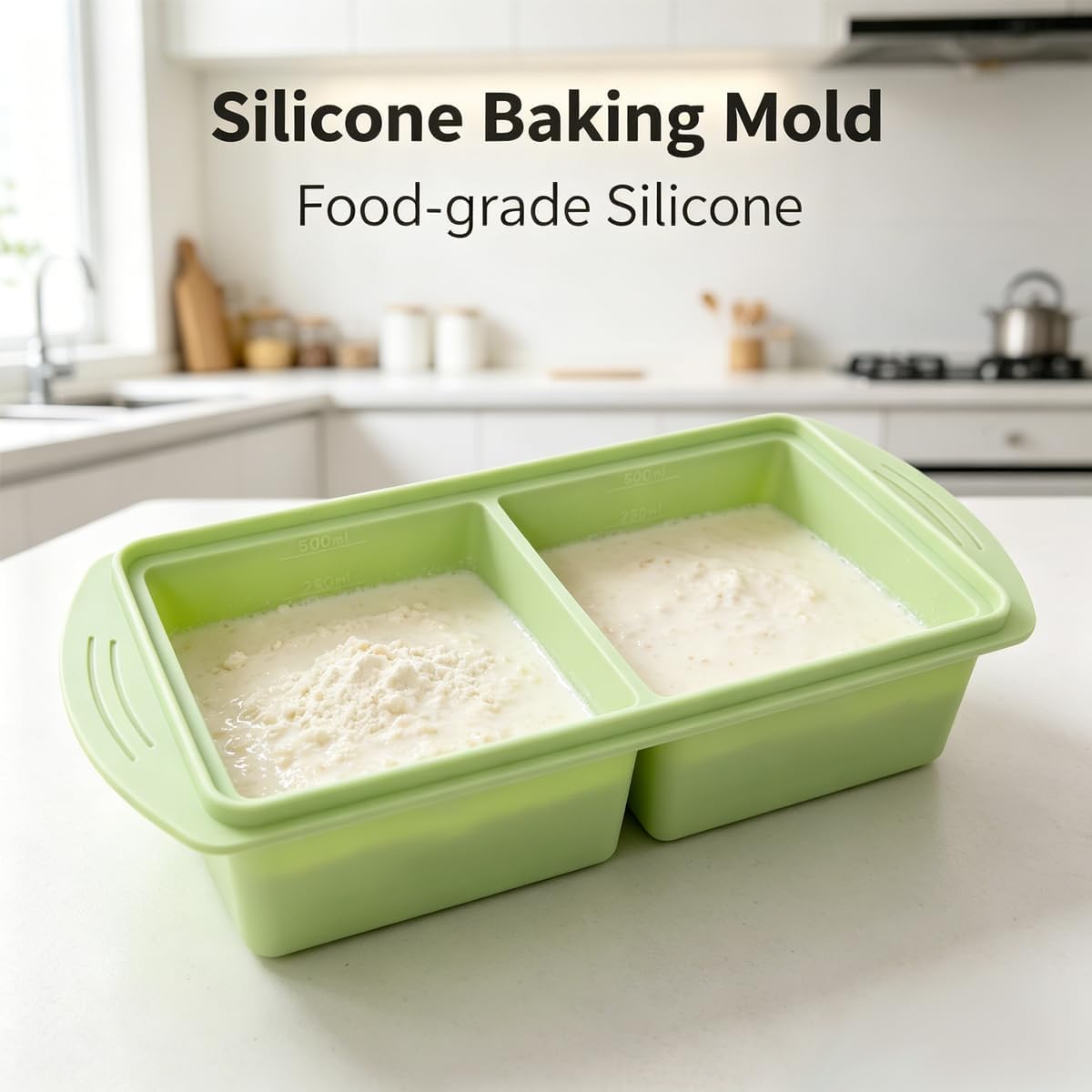 Silicone Freezer Molds, Pack of 2, 4-Compartment 500ml 2-Cup Extra Large Soup Freezer Container Trays for Soup, Stews & Sauces, Oven & Dishwasher Safe