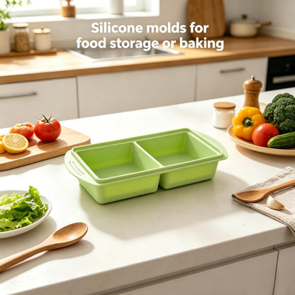 Silicone Freezer Molds, Pack of 2, 4-Compartment 500ml 2-Cup Extra Large Soup Freezer Container Trays for Soup, Stews & Sauces, Oven & Dishwasher Safe
