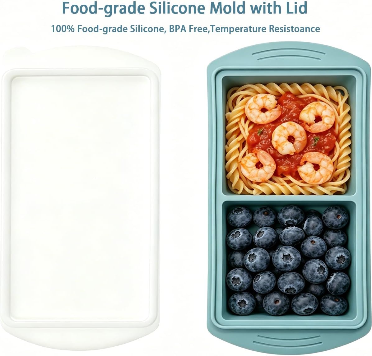 Silicone Freezer Molds, Pack of 2, 4-Compartment 500ml 2-Cup Extra Large Soup Freezer Container Trays for Soup, Stews & Sauces, Oven & Dishwasher Safe