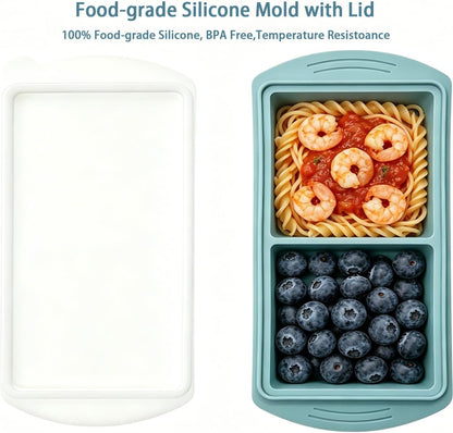 Silicone Freezer Molds, Pack of 2, 4-Compartment 500ml 2-Cup Extra Large Soup Freezer Container Trays for Soup, Stews & Sauces, Oven & Dishwasher Safe