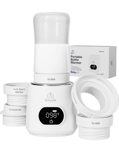 Portable Bottle Warmer, 100W Fast Heating, 13500mAh Cordless Baby Bottle Warmer with 4 Adapters & Temp Control, Travel Warmer for Breastmilk & Formula, Snow White