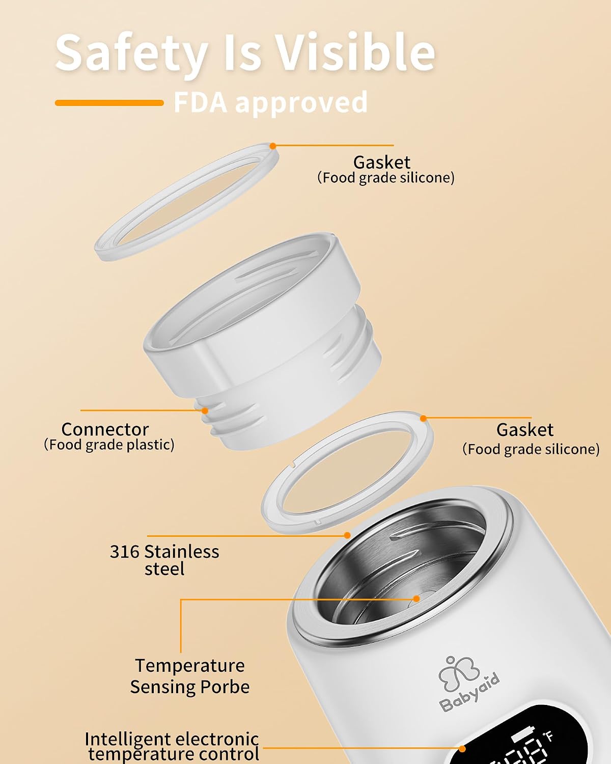Portable Bottle Warmer, 100W Fast Heating, 13500mAh Cordless Baby Bottle Warmer with 4 Adapters & Temp Control, Travel Warmer for Breastmilk & Formula, Snow White