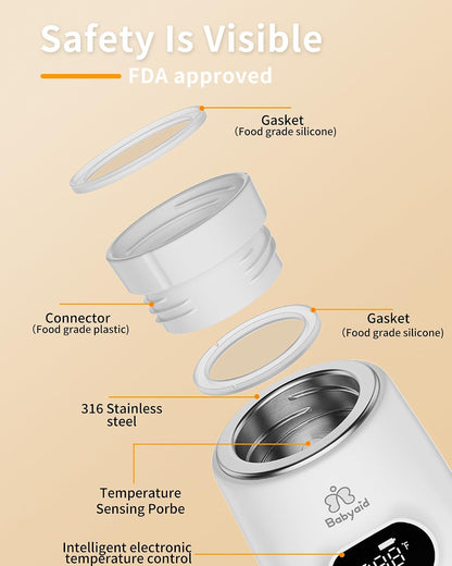 Portable Bottle Warmer, 100W Fast Heating, 13500mAh Cordless Baby Bottle Warmer with 4 Adapters & Temp Control, Travel Warmer for Breastmilk & Formula, Snow White