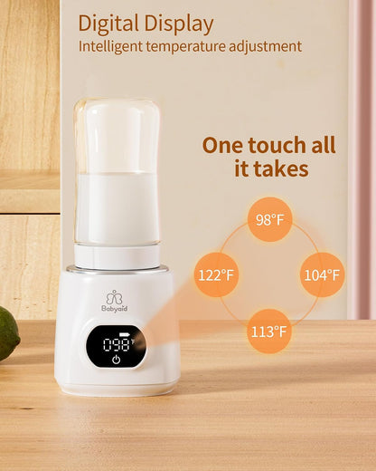 Portable Bottle Warmer, 100W Fast Heating, 13500mAh Cordless Baby Bottle Warmer with 4 Adapters & Temp Control, Travel Warmer for Breastmilk & Formula, Snow White