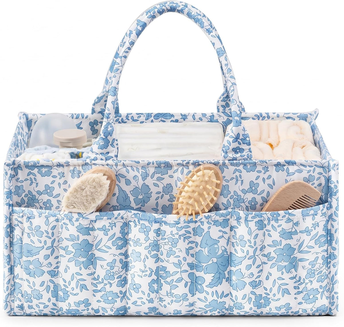 Quilted Diaper Caddy Organizer with Handle, Portable Nursery Storage Basket