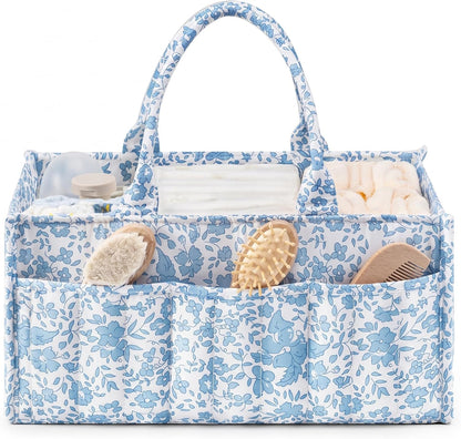 Quilted Diaper Caddy Organizer with Handle, Portable Nursery Storage Basket