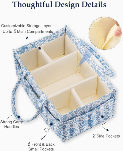 Quilted Diaper Caddy Organizer with Handle, Portable Nursery Storage Basket