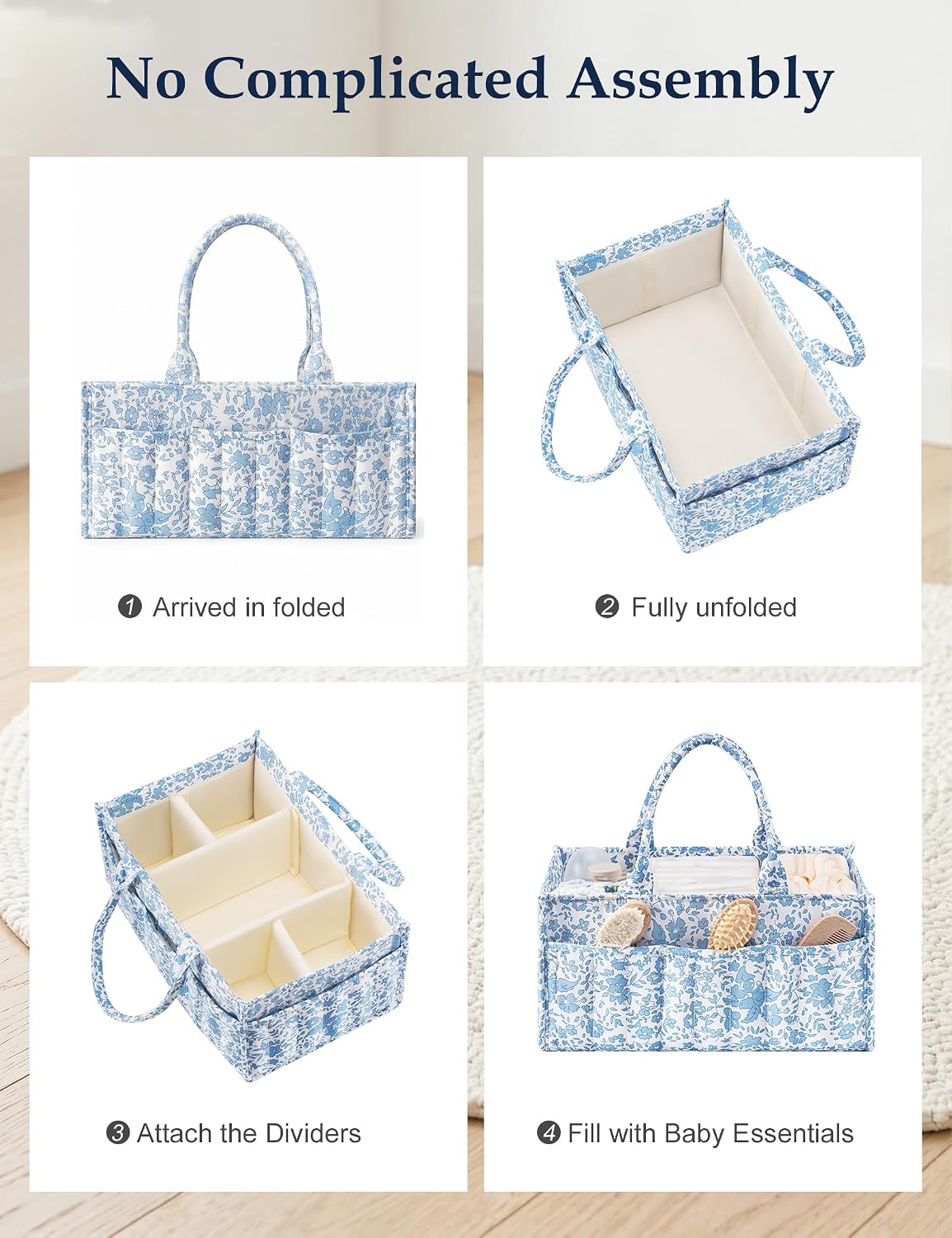 Quilted Diaper Caddy Organizer with Handle, Portable Nursery Storage Basket