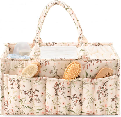 Quilted Diaper Caddy Organizer with Handle, Portable Nursery Storage Basket