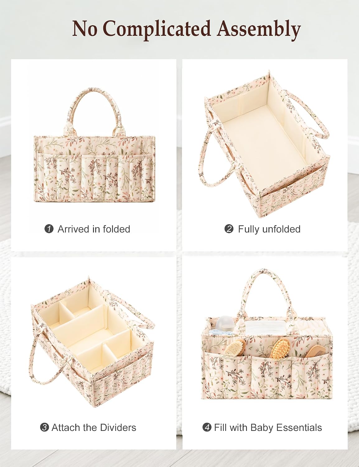 Quilted Diaper Caddy Organizer with Handle, Portable Nursery Storage Basket