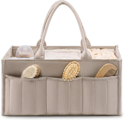 Quilted Diaper Caddy Organizer with Handle, Portable Nursery Storage Basket