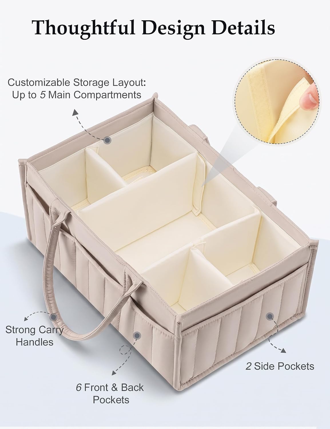 Quilted Diaper Caddy Organizer with Handle, Portable Nursery Storage Basket