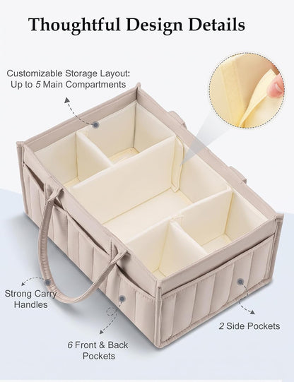 Quilted Diaper Caddy Organizer with Handle, Portable Nursery Storage Basket