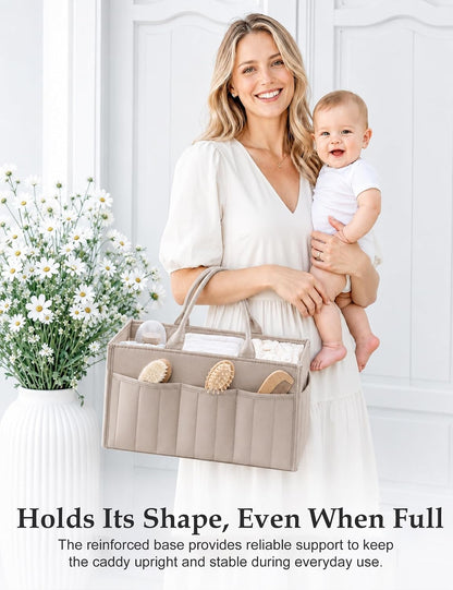 Quilted Diaper Caddy Organizer with Handle, Portable Nursery Storage Basket