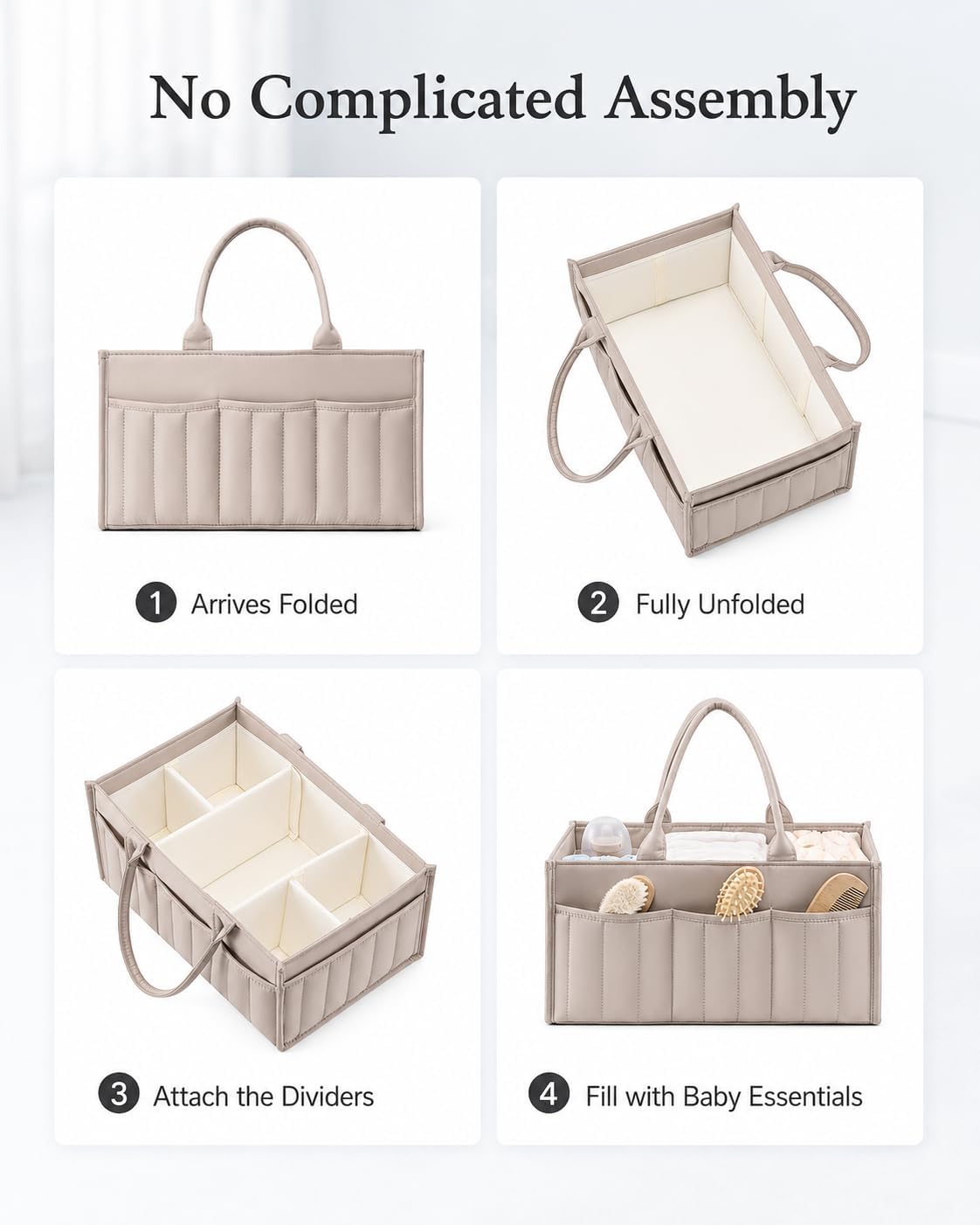Quilted Diaper Caddy Organizer with Handle, Portable Nursery Storage Basket