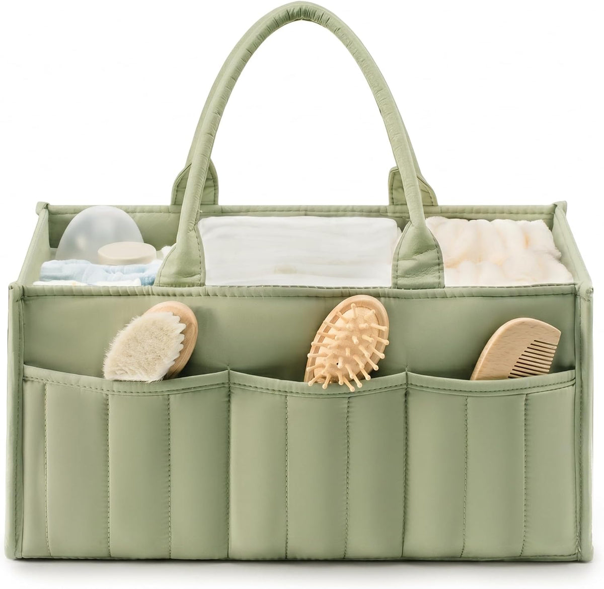 Quilted Diaper Caddy Organizer with Handle, Portable Nursery Storage Basket