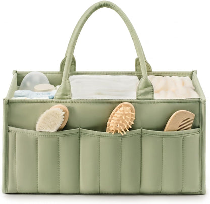 Quilted Diaper Caddy Organizer with Handle, Portable Nursery Storage Basket