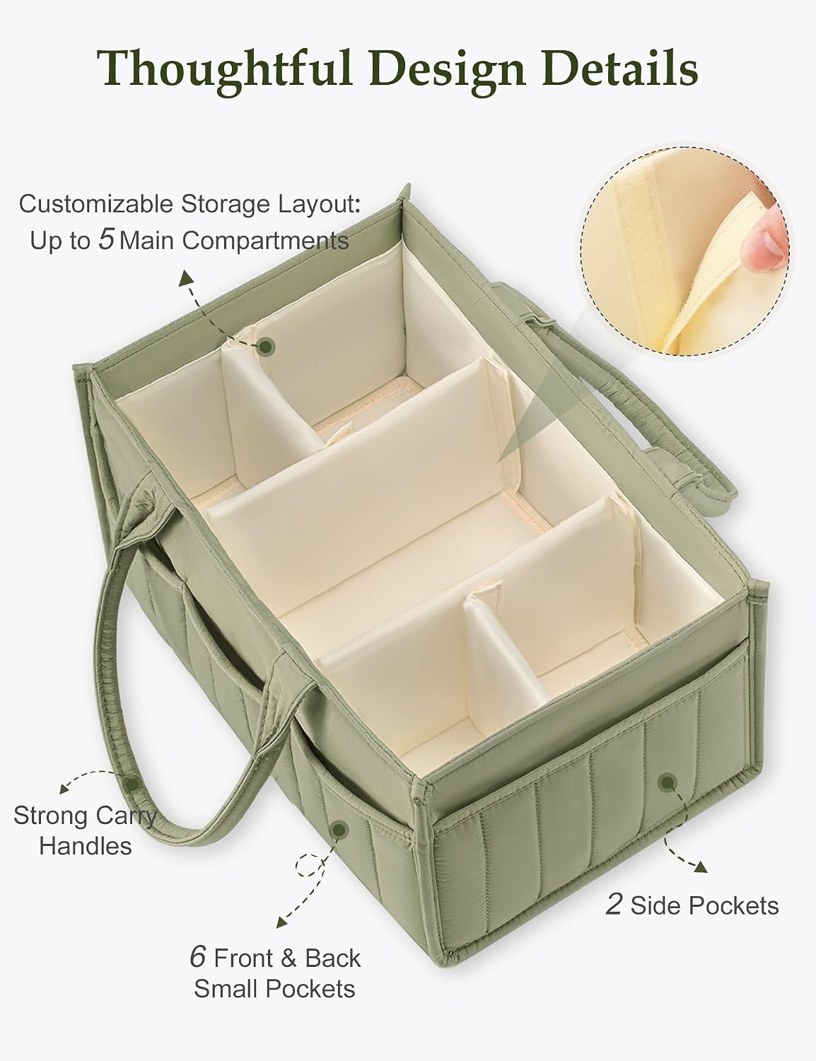 Quilted Diaper Caddy Organizer with Handle, Portable Nursery Storage Basket