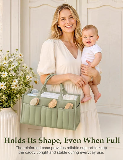 Quilted Diaper Caddy Organizer with Handle, Portable Nursery Storage Basket