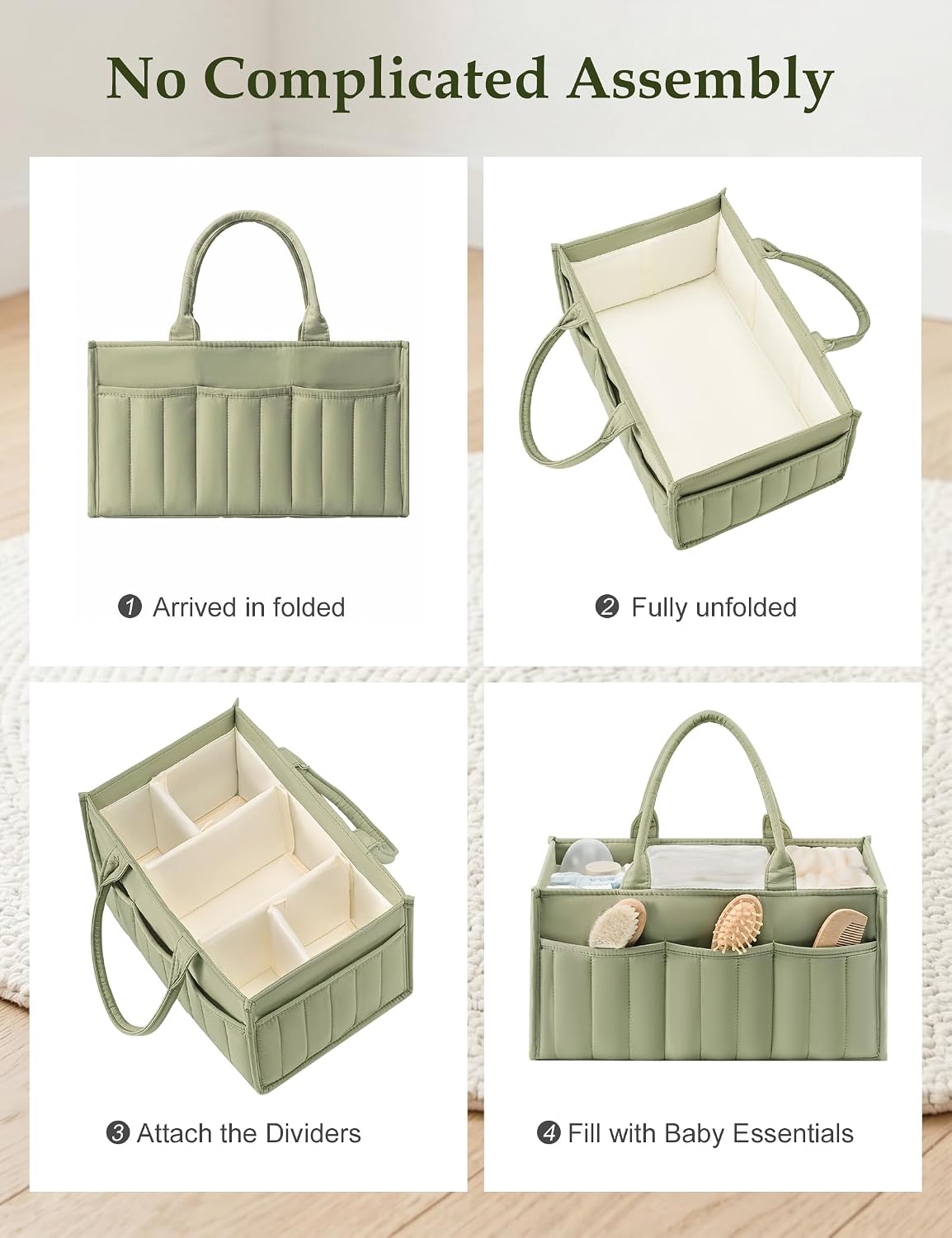 Quilted Diaper Caddy Organizer with Handle, Portable Nursery Storage Basket