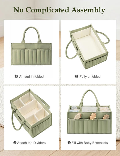 Quilted Diaper Caddy Organizer with Handle, Portable Nursery Storage Basket