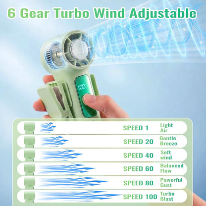 Clip-On Portable Fan Rechargeable Personal Handheld Mini Fan with LED Display Stroller Fan 360° Rotatable Small Bladeless Fan Clip on for Shirt 6-Speed For Outdoor & Travel & Office