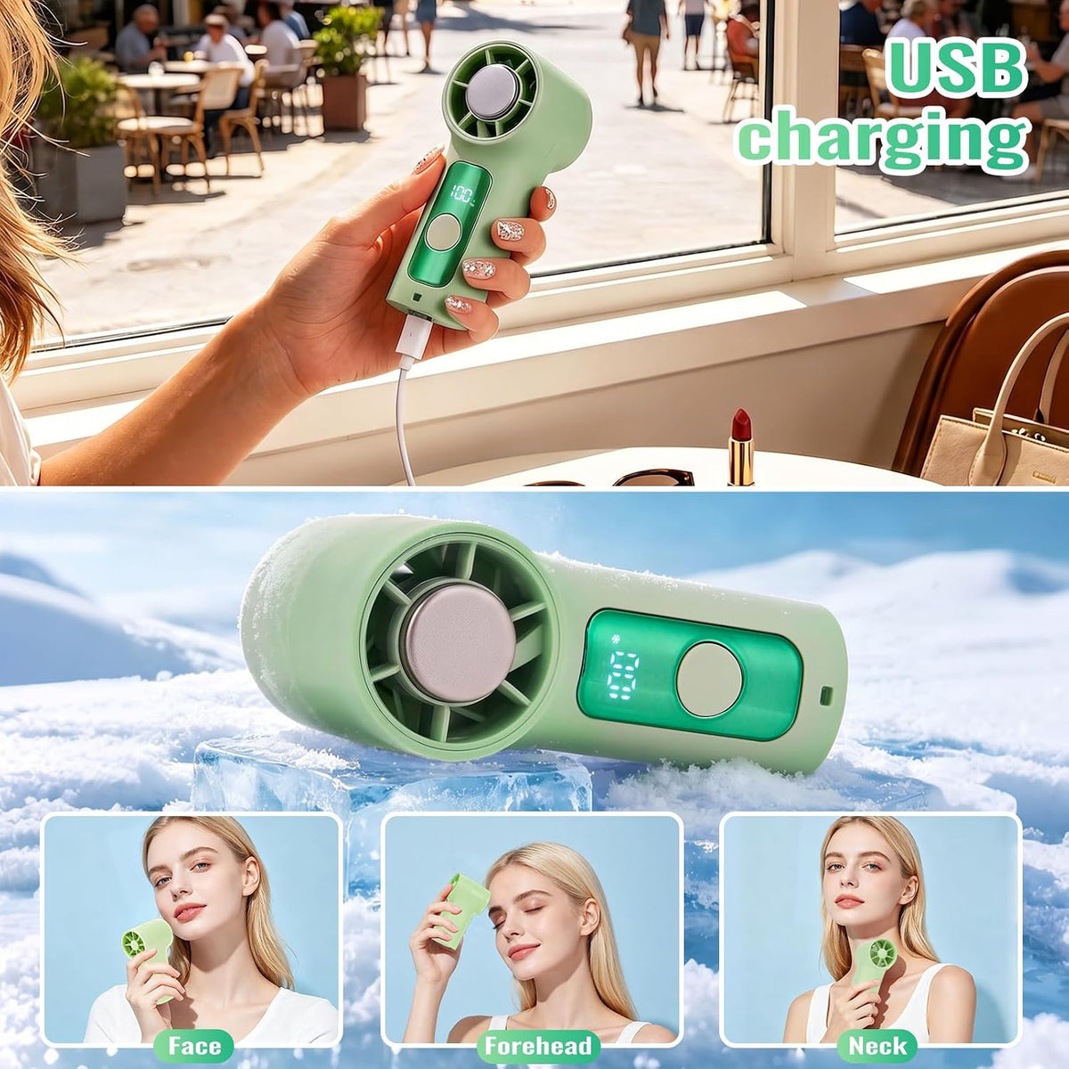 Clip-On Portable Fan Rechargeable Personal Handheld Mini Fan with LED Display Stroller Fan 360° Rotatable Small Bladeless Fan Clip on for Shirt 6-Speed For Outdoor & Travel & Office