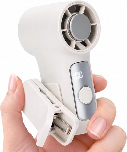 Clip-On Portable Fan Rechargeable Personal Handheld Mini Fan with LED Display Stroller Fan 360° Rotatable Small Bladeless Fan Clip on for Shirt 6-Speed For Outdoor & Travel & Office