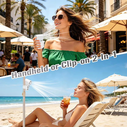 Clip-On Portable Fan Rechargeable Personal Handheld Mini Fan with LED Display Stroller Fan 360° Rotatable Small Bladeless Fan Clip on for Shirt 6-Speed For Outdoor & Travel & Office