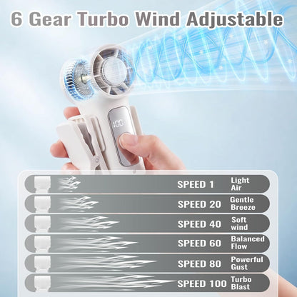 Clip-On Portable Fan Rechargeable Personal Handheld Mini Fan with LED Display Stroller Fan 360° Rotatable Small Bladeless Fan Clip on for Shirt 6-Speed For Outdoor & Travel & Office