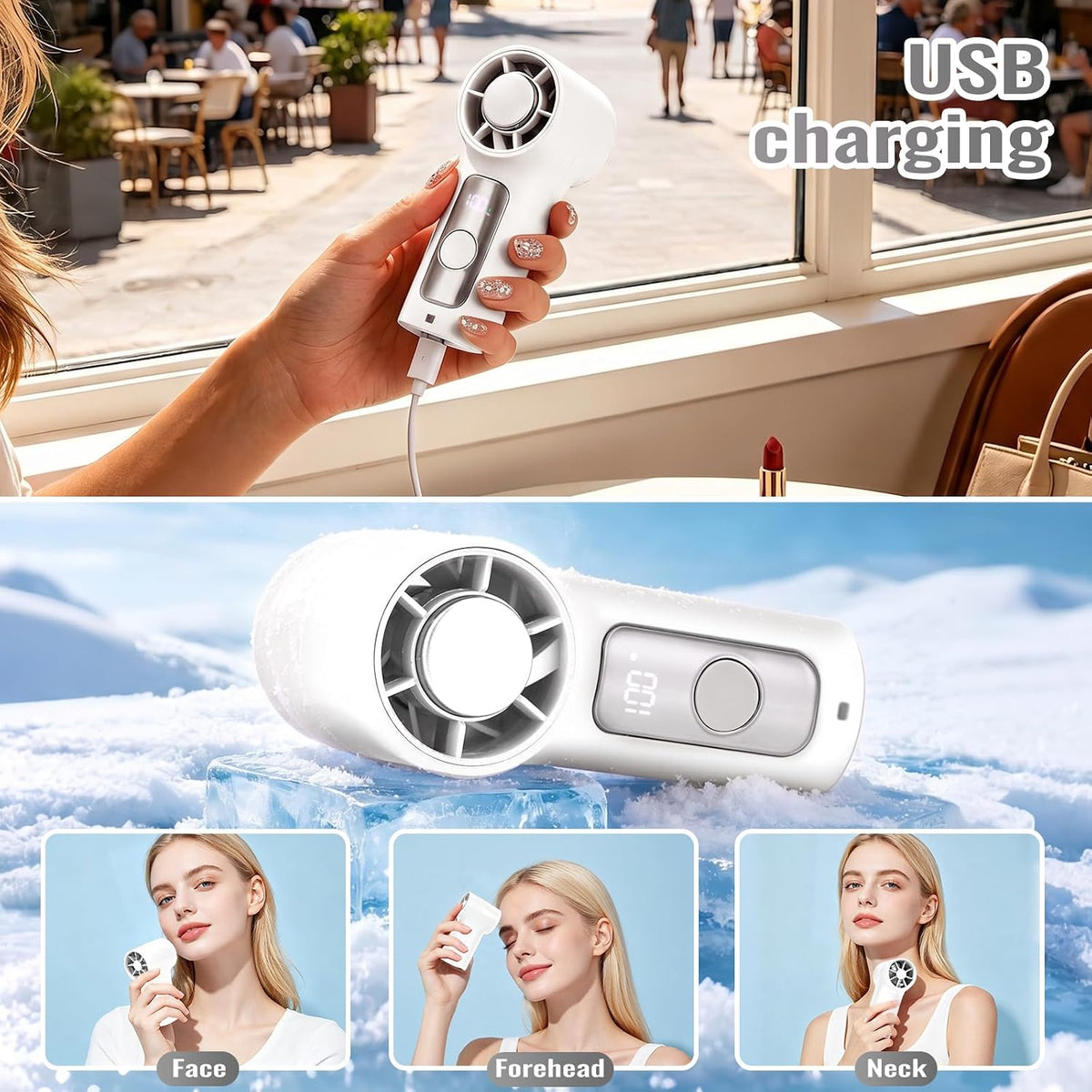 Clip-On Portable Fan Rechargeable Personal Handheld Mini Fan with LED Display Stroller Fan 360° Rotatable Small Bladeless Fan Clip on for Shirt 6-Speed For Outdoor & Travel & Office