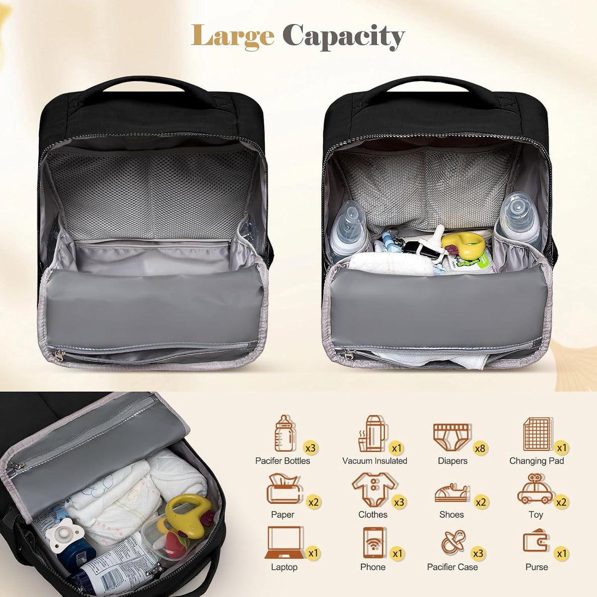 Diaper Bag with Changing Station Large Diaper Backpack Baby Bag