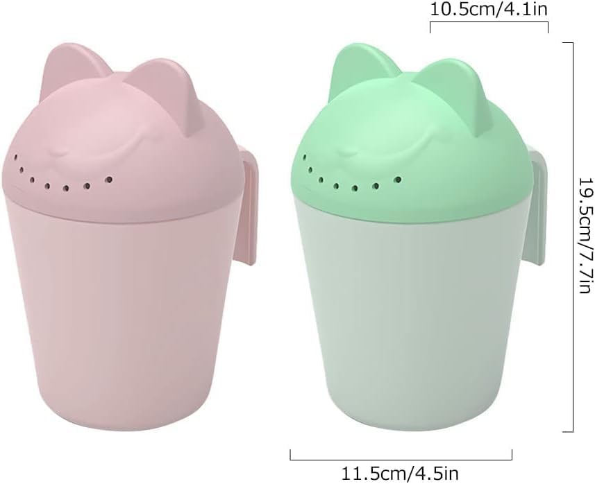 Control The Flow Baby Rinse Cup Cute Cartoon Cat Baby Rinser to Wash Hair and Body Pail Shampoo Rinser Rinser-Cup for Bath Time with Easy Grip Handle and 7 Water Outlets Green