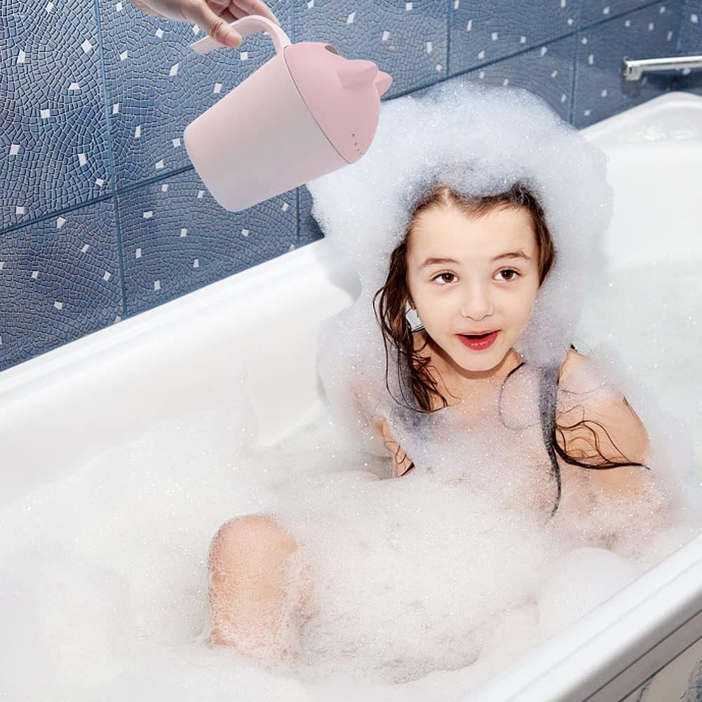 Control The Flow Baby Rinse Cup Cute Cartoon Cat Baby Rinser to Wash Hair and Body Pail Shampoo Rinser Rinser-Cup for Bath Time with Easy Grip Handle and 7 Water Outlets Green