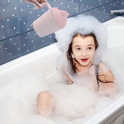 Control The Flow Baby Rinse Cup Cute Cartoon Cat Baby Rinser to Wash Hair and Body Pail Shampoo Rinser Rinser-Cup for Bath Time with Easy Grip Handle and 7 Water Outlets Green