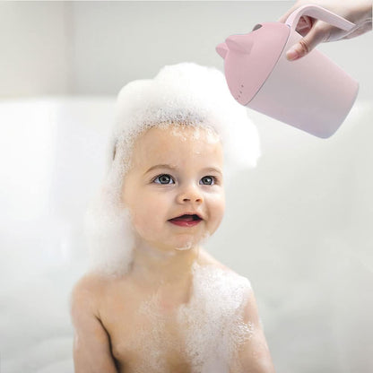 Control The Flow Baby Rinse Cup Cute Cartoon Cat Baby Rinser to Wash Hair and Body Pail Shampoo Rinser Rinser-Cup for Bath Time with Easy Grip Handle and 7 Water Outlets Green