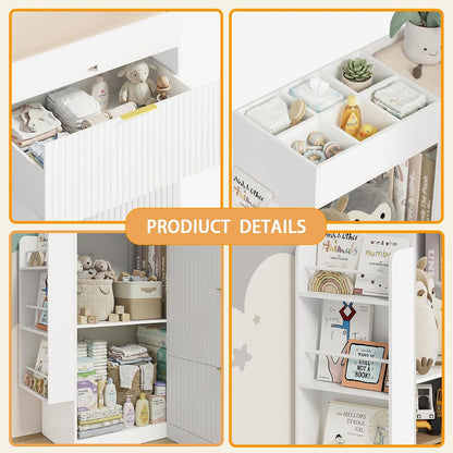 Wooden Nursery Changing Table Dresser,Diaper Changing Table with Storage,Corner Baby Dressing Table with 3 Drawers and 2 Shelves, Modern Storage Crib with Changing Station for Nurseries and Baby Rooms