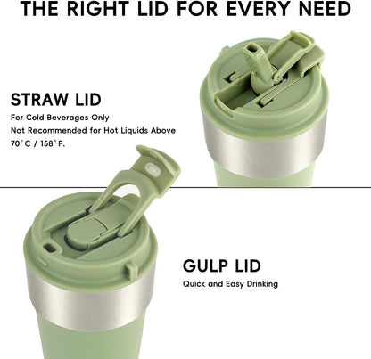 Insulated Travel Coffee Mug, 17oz Stainless Steel Leakproof Flip Straw Cup | Insulated Travel Coffee Mug, 17oz Stainless Steel Leakproof Flip Straw Cup
