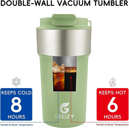 Insulated Travel Coffee Mug, 17oz Stainless Steel Leakproof Flip Straw Cup | Insulated Travel Coffee Mug, 17oz Stainless Steel Leakproof Flip Straw Cup