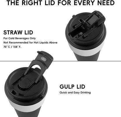 Insulated Travel Coffee Mug, 17oz Stainless Steel Leakproof Flip Straw Cup | Insulated Travel Coffee Mug, 17oz Stainless Steel Leakproof Flip Straw Cup