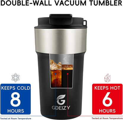Insulated Travel Coffee Mug, 17oz Stainless Steel Leakproof Flip Straw Cup | Insulated Travel Coffee Mug, 17oz Stainless Steel Leakproof Flip Straw Cup