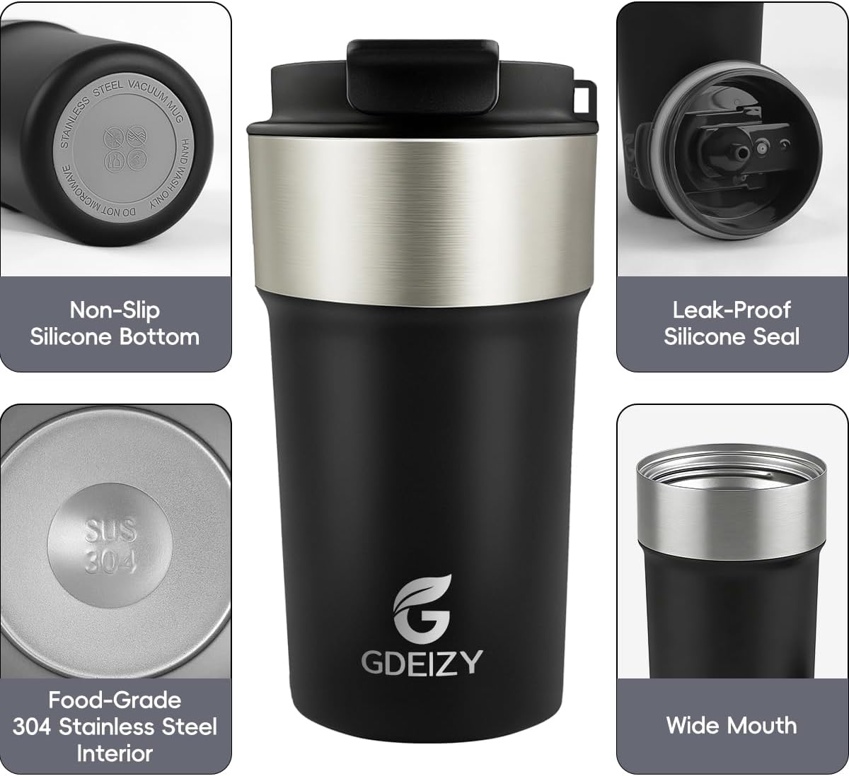 Insulated Travel Coffee Mug, 17oz Stainless Steel Leakproof Flip Straw Cup | Insulated Travel Coffee Mug, 17oz Stainless Steel Leakproof Flip Straw Cup