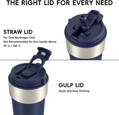 Insulated Travel Coffee Mug, 17oz Stainless Steel Leakproof Flip Straw Cup | Insulated Travel Coffee Mug, 17oz Stainless Steel Leakproof Flip Straw Cup