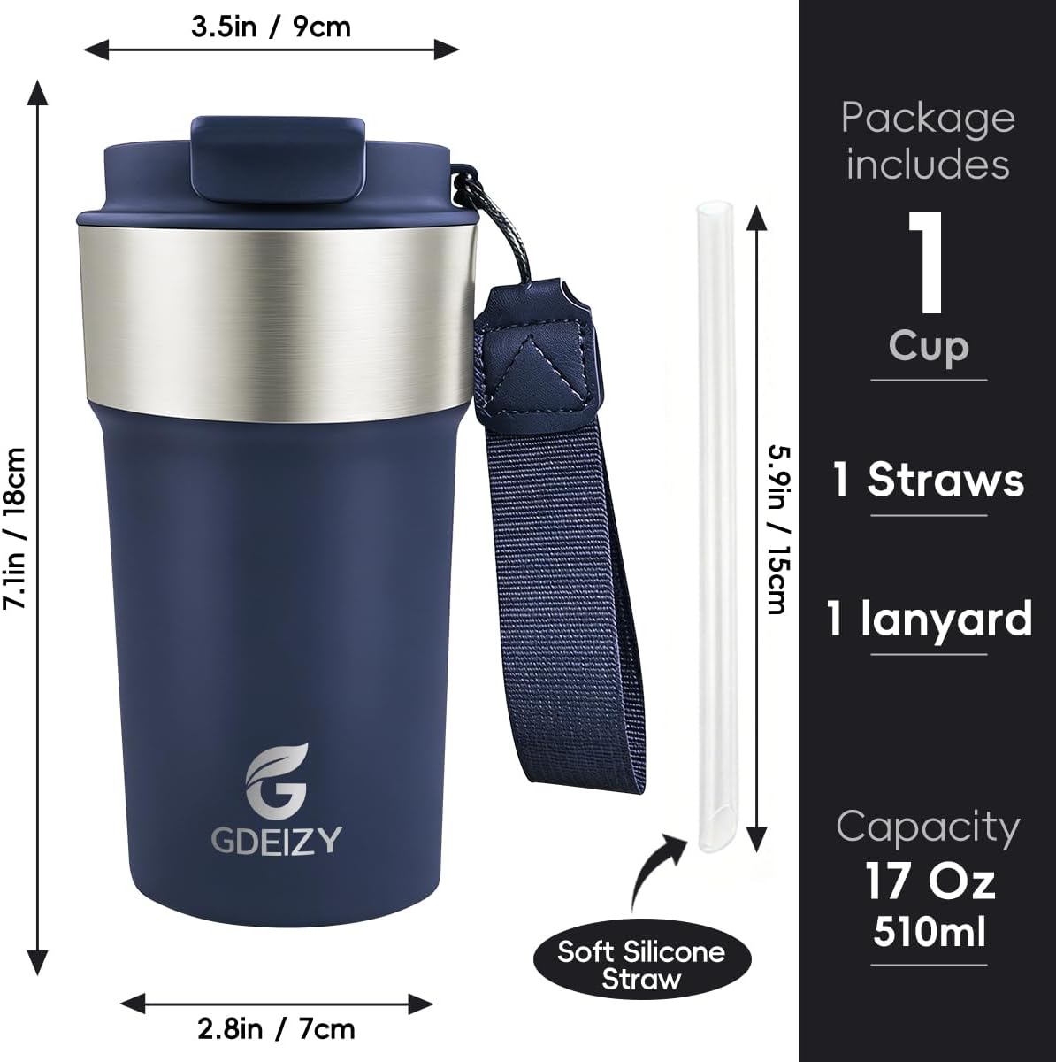 Insulated Travel Coffee Mug, 17oz Stainless Steel Leakproof Flip Straw Cup | Insulated Travel Coffee Mug, 17oz Stainless Steel Leakproof Flip Straw Cup