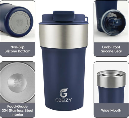 Insulated Travel Coffee Mug, 17oz Stainless Steel Leakproof Flip Straw Cup | Insulated Travel Coffee Mug, 17oz Stainless Steel Leakproof Flip Straw Cup