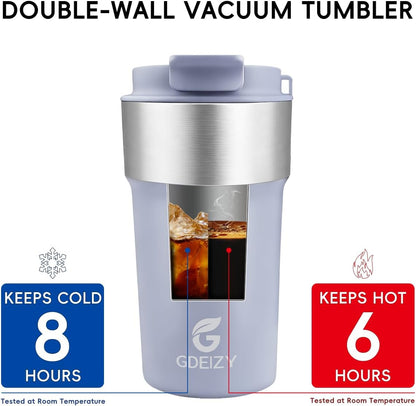 Insulated Travel Coffee Mug, 17oz Stainless Steel Leakproof Flip Straw Cup | Insulated Travel Coffee Mug, 17oz Stainless Steel Leakproof Flip Straw Cup