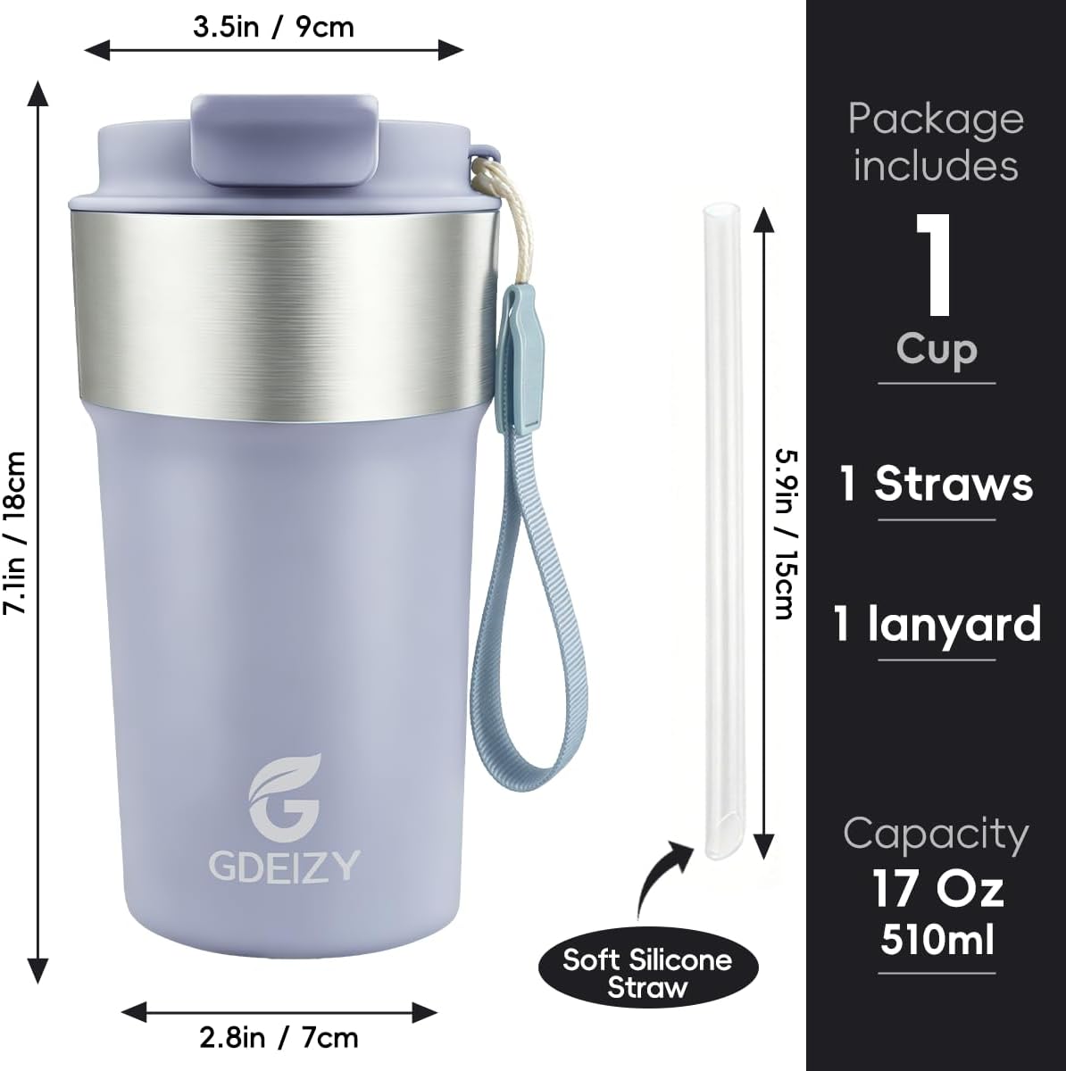 Insulated Travel Coffee Mug, 17oz Stainless Steel Leakproof Flip Straw Cup | Insulated Travel Coffee Mug, 17oz Stainless Steel Leakproof Flip Straw Cup