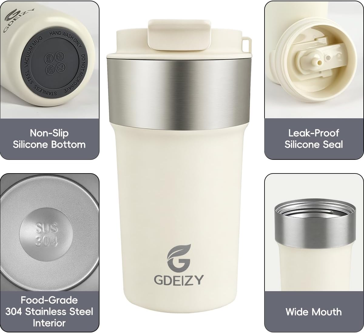Insulated Travel Coffee Mug, 17oz Stainless Steel Leakproof Flip Straw Cup | Insulated Travel Coffee Mug, 17oz Stainless Steel Leakproof Flip Straw Cup
