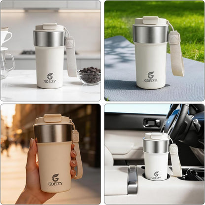 Insulated Travel Coffee Mug, 17oz Stainless Steel Leakproof Flip Straw Cup | Insulated Travel Coffee Mug, 17oz Stainless Steel Leakproof Flip Straw Cup