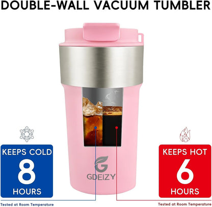 Insulated Travel Coffee Mug, 17oz Stainless Steel Leakproof Flip Straw Cup | Insulated Travel Coffee Mug, 17oz Stainless Steel Leakproof Flip Straw Cup